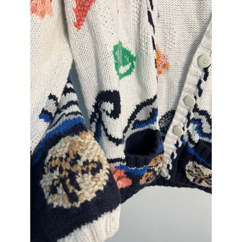VTG Raphels Hand Knit Nautical Coastal Cardigan Sweater White Ocean LG - Picture 4 of 9